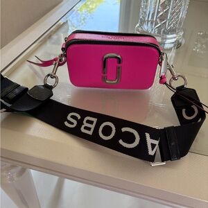 Marc Jacobs Vibrant Pink Snapshot Crossbody with Black Logo Strap